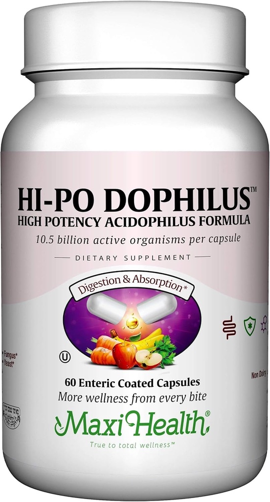 Maxi Health HI-PO Dophilus - High Potency Acidophilus Probiotics - 60 cápsulas - Kosher