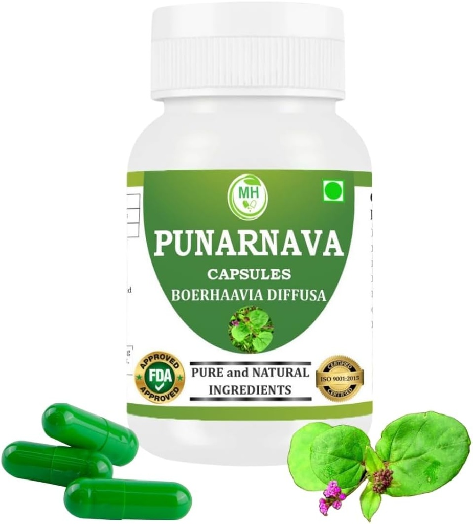 Punarnava Capsules (Boerhaavia Diffusa) 500mg – 60 Veg Capsules ← Herbal Wellness Supplement for Natural Kidney &amp; Liver Support latitud Plant-Based Detox &amp; Cleansing Fórmula Anterior Pack of 1