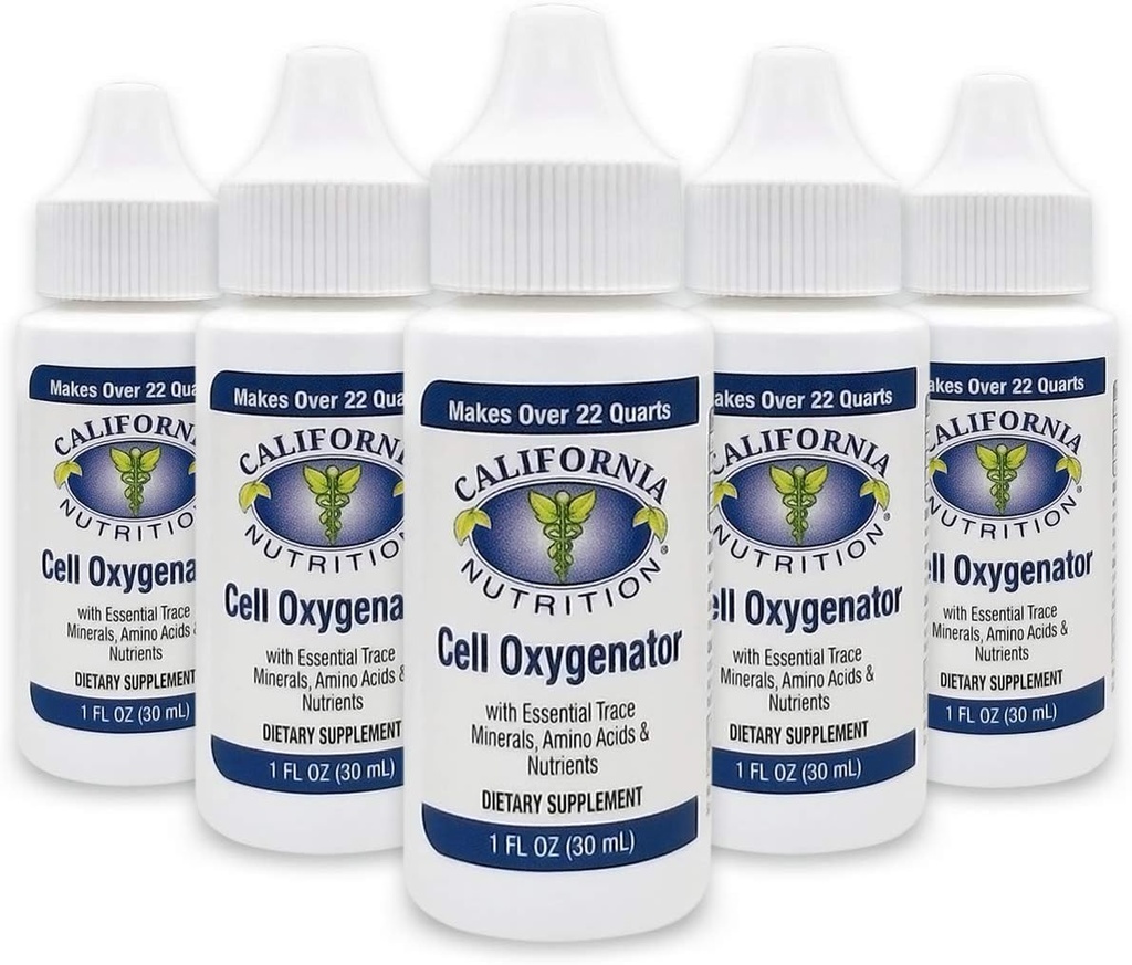 Oxígeno celular 1 Fl Oz Bottle (Pack of 5), Concentrado líquido gotas de oxígeno Agua Suplemento dietético diario nutricional, Sistema de soporte para atletas deportivas de uso diario