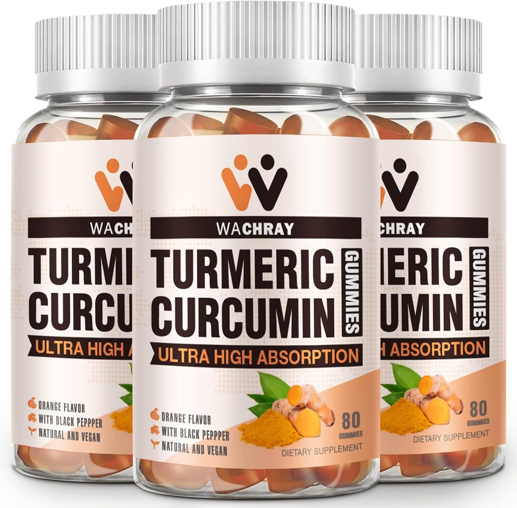 Gummies de Curcumina Turmérica con Ginger &amp; Black Pepper Extract - 3 Pack Tumeric Gummy Suplementos para Inflamación de Dolor Soporte de Salud Conjunto - Vegan, Orgánico, Gelatin-Free - para Adultos y Niños