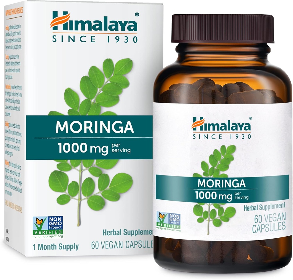 Himalaya Moringa - Herbal Superfood Antioxidantes Suplemento Apoyo Wellness, Vitalidad y Estrés Oxidativo - Vegan, No GMO, Gluten Gratis, 1000 mg, 60 cápsulas