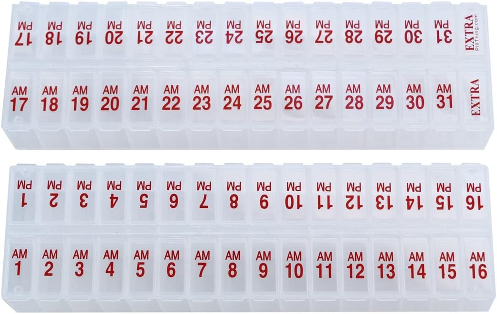 Twice-a-Day Monthly Large Pill Organizer Set - AM y PM Medication Organizer para el Mes entero. Set Contiene 2 Organizadores para 1 Mes. (Nuevos Láminas STAY-TIGHT)