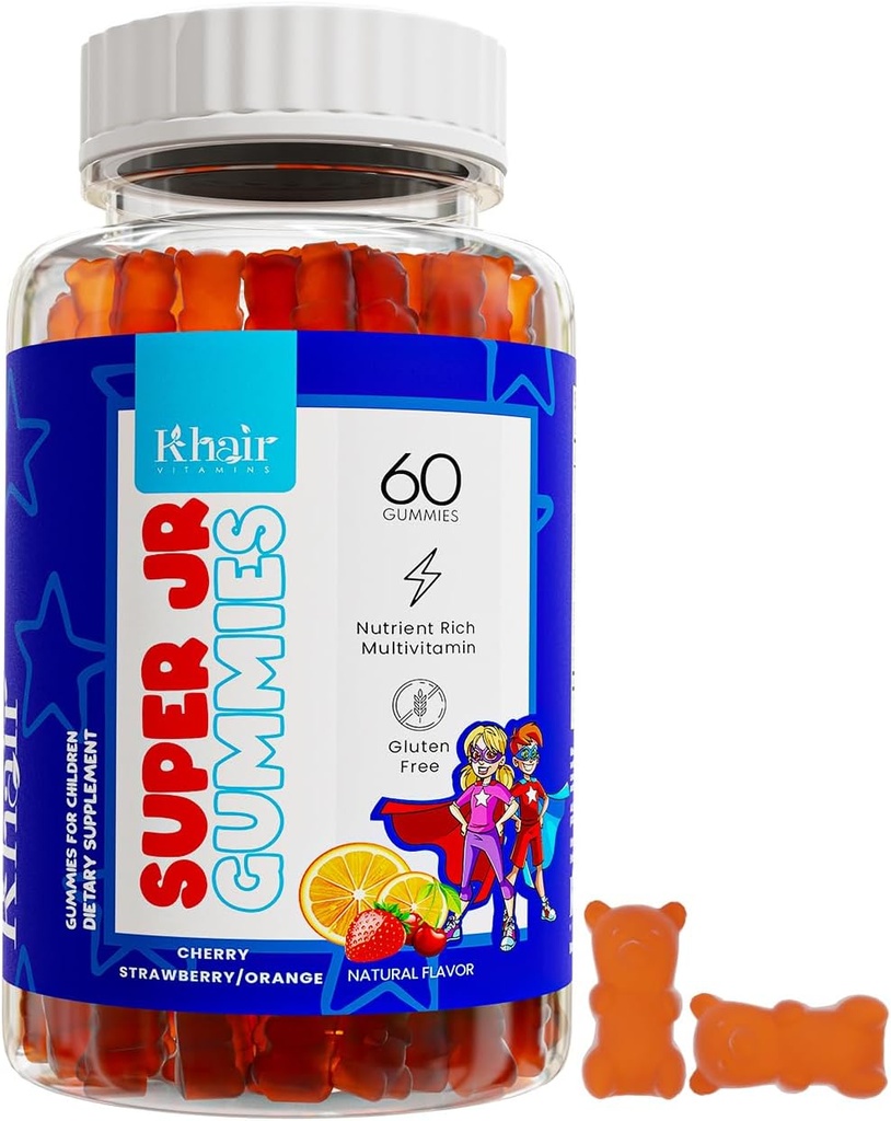 Khair Halal Kids Multivitamins - Vegetariano, No GMO, Gluten Gratis, Gelatina Gratis - Vitaminas Esenciales para Niños: Vitamina A C E D B12 & Vitamina B6-60 Gummies
