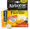 Airborne 1000mg Vitamina C Con Tablas de Efervescencia Zinc, Suplemento de Apoyo Inmune con potentes antioxidantes Vitaminas A C &amp; E - 20 Tablas de Bebidas Fizzy, Zesty Orange Flavor