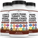 León Mane Mushroom Suplemento con Turquía Tail Reishi Cordyceps Chaga con Marshmallow Root - 3-Pack