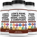 León Mane Mushroom Suplemento con Turquía Tail Reishi Cordyceps Chaga con Marshmallow Root - 3-Pack
