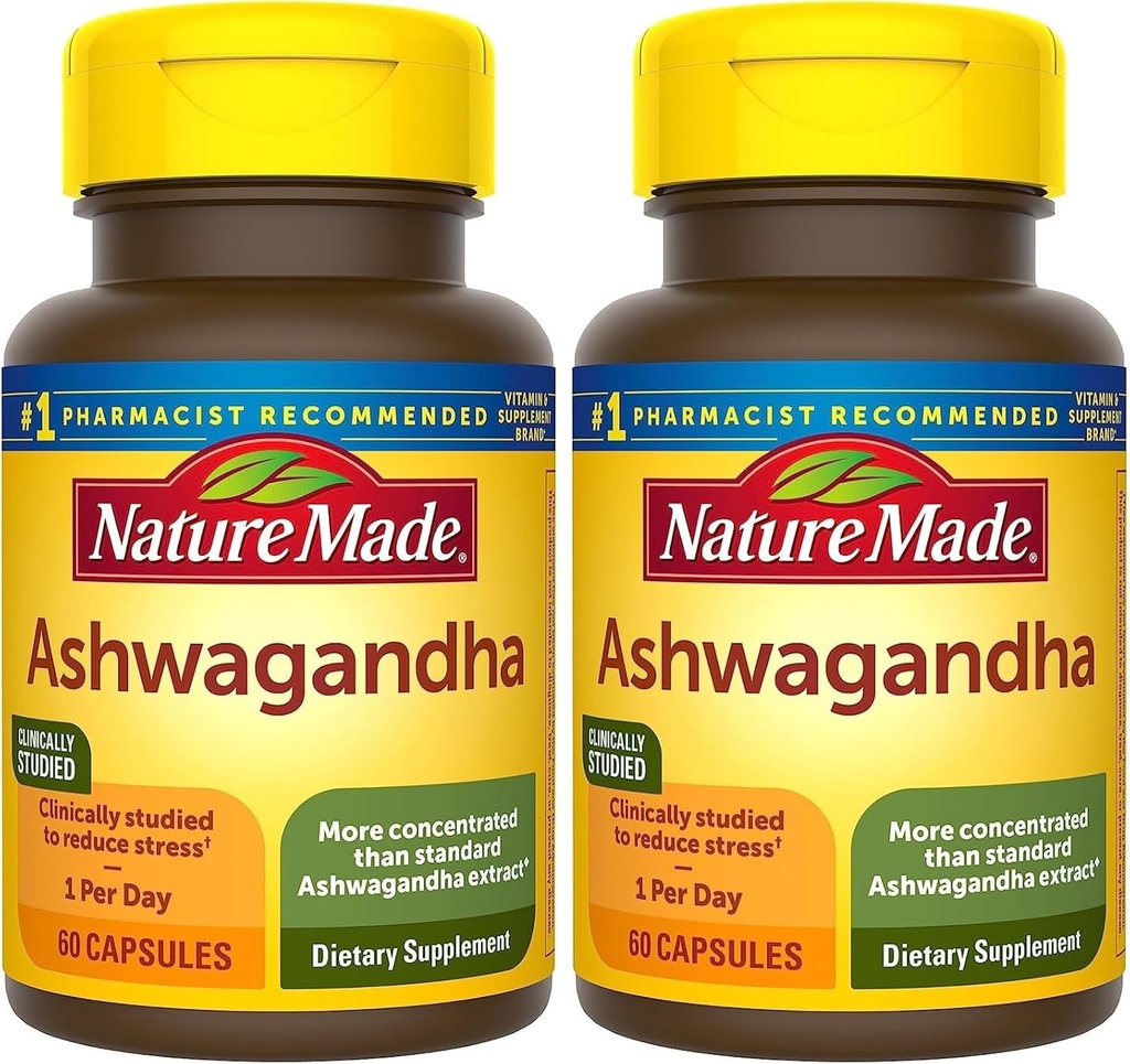 Nature Made Ashwagandha Capsules 125mg para Stress Support, 60 Capsules, 60 Day Supply (Pack of 2)