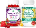 Lunakai USA Made Women’s 50+ Multivitamin & Vitamina D3 Gummies Bundle, Supports Bone, Heart, Immune & Energy Health, Non-GMO, Gluten-Free, Delicious Strawberry & Pineapple Flavors, 60ct Cada uno