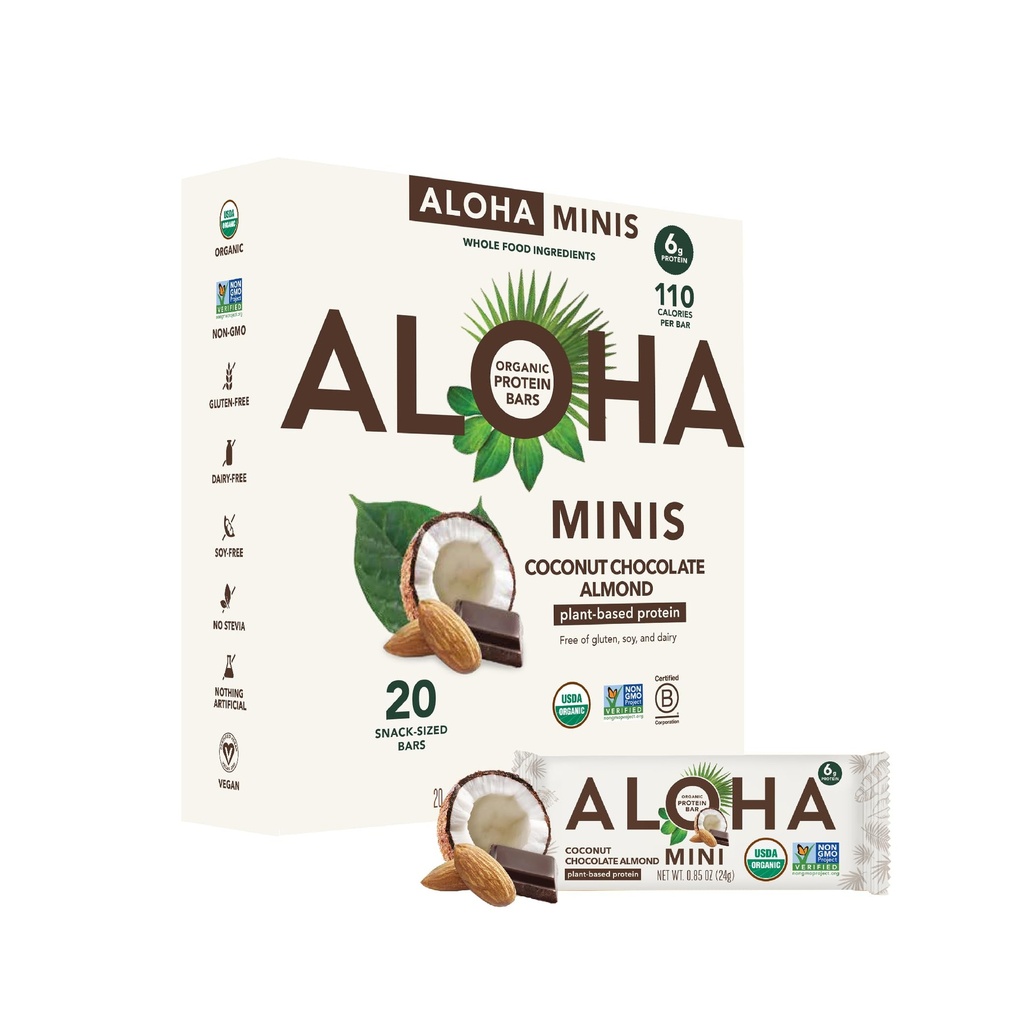 ALOHA Organic Plant Based Protein Bar MINIS ←Coconut Chocolate Almond TEN 20 Conde, 24g Bares ← Vegan, Low Sugar, Gluten Free, Paleo, Low Carb, Non-GMO, Stevia Gratis, No Sugar Alcohol