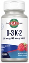 KAL Vitamina D3 K2 ActivMelt, Bone Health, Heart and Immune Support Supplement w/ D3 1000 IU and MK7 Vitamin K2, Instant Dissolve Tabs, Natural Raspberry Flavor, 60 Servings, 60 Micro Tablets