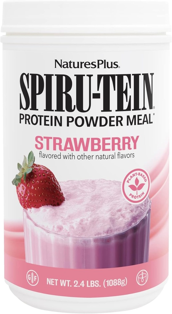 NaturesPlus SPIRU-TEIN, Fresa - 2.4 lb - Afeitado de proteínas de base vegetal - No GMO, Vegetariano, Gluten Gratis - 32 Actuaciones