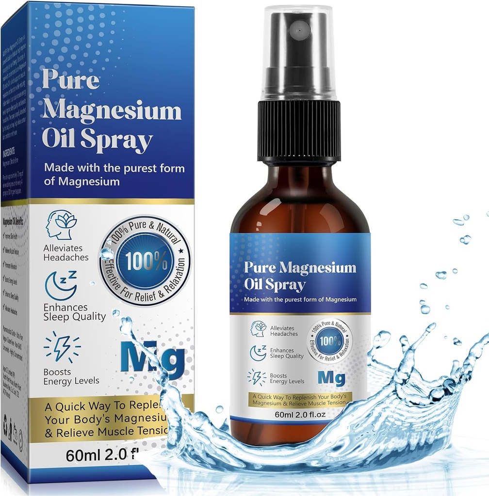 Aceite de magnesio 60ML, Puro aceite de magnesio esparcido para pies, Cuerpo 2.02 Fl.Oz