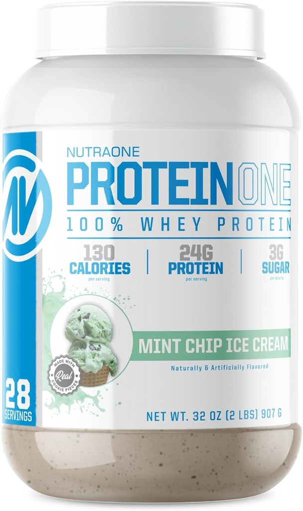 NutraOne ProteinOne Whey Protein Promover la recuperación y construir músculo con una pólvora Protein Shake para Hombres &amp; Mujeres (Mint Chip Ice Cream, 2 LB)