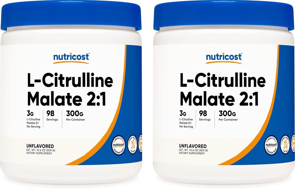 Nutricost L-Citrulline Malate 300G (2 Pack) - Pure L-Citrulline Powder, 3000mg Por Serving - L-Citrulline Malate