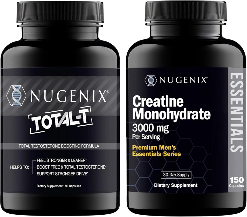 Nugenix Essentials Creatine Monohydrate y Total-T Testosterone Booster para Hombres