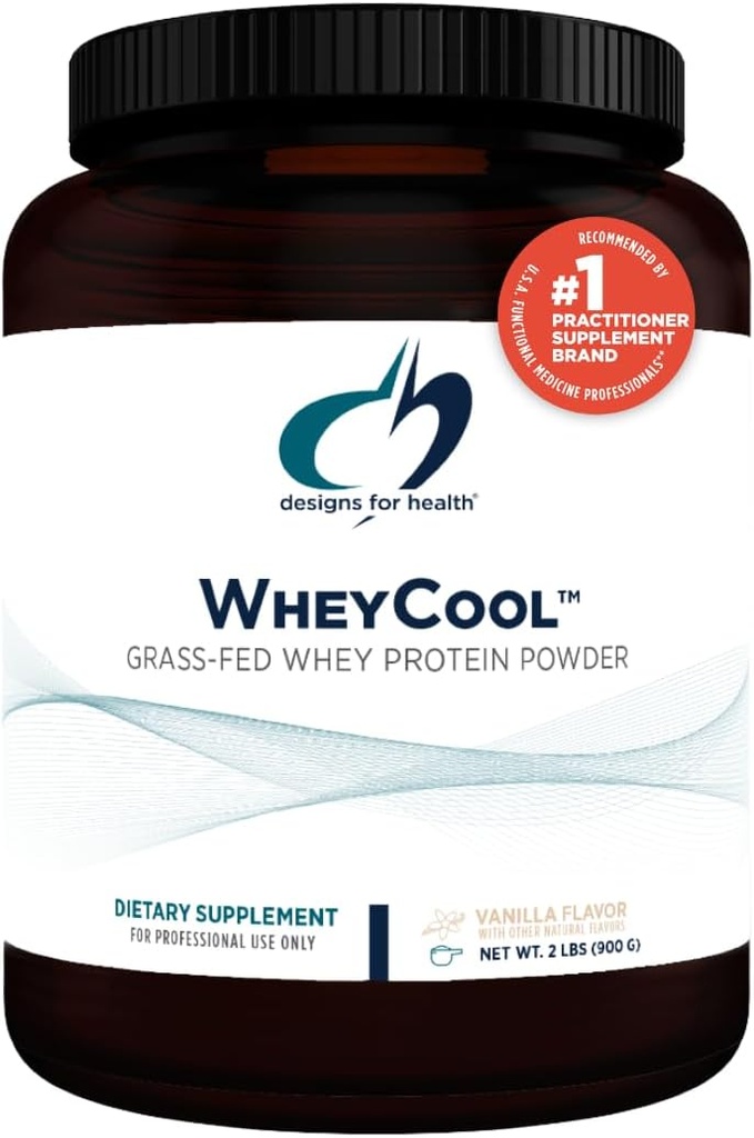 Designs for Health WheyCool - Grass Fed Whey Protein Powder Supplement with 22g Protein, May Support Athletes, Muscles + Energy - Non-GMO + Gluten-Free, Vanilla (30 Servings / 900g)