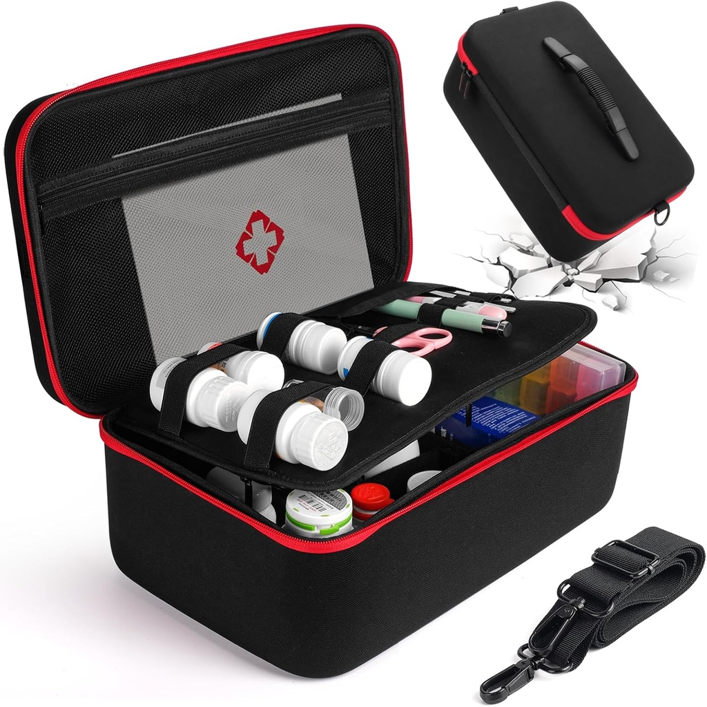 Organizador de botellas de Yewltvep, Caja de Organizador de Medicamentos, Almacenamiento de Organizador de Botellas de Viaje, Caso de primeros auxilios, Empty de primera caja de ayuda para medicamentos de emergencia, bolsas de primeros auxilios (sólo caja)