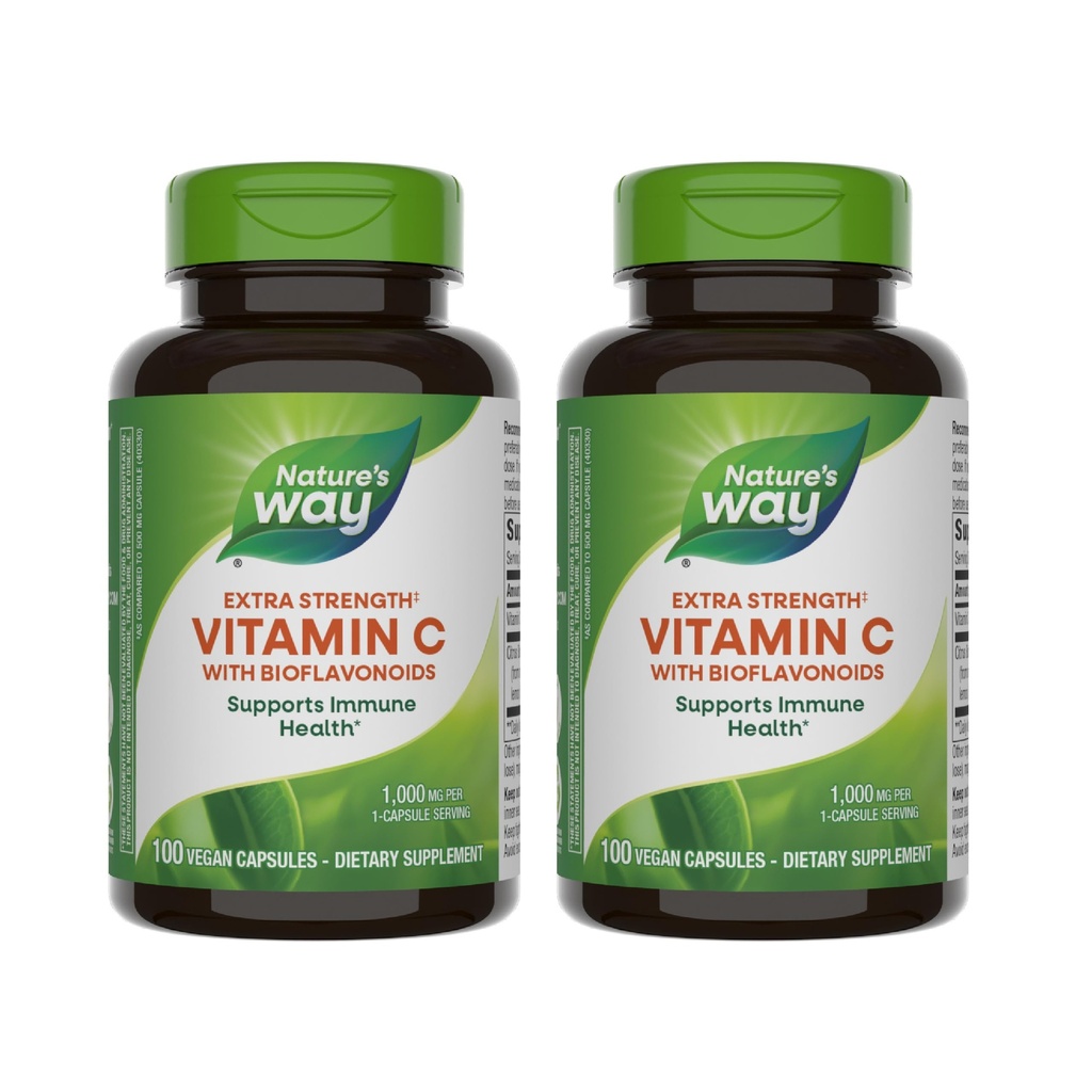Camino de la Naturaleza Vitamina C con Bioflavonoides - Extra Fuerza - 1 g Vitamina C como Ácido Ascorbico - Citrus Bioflavonoides - Para el soporte de inmuno* - Gluten Gratis &amp; Dairy Gratis - 100 cápsulas (2 Pack)