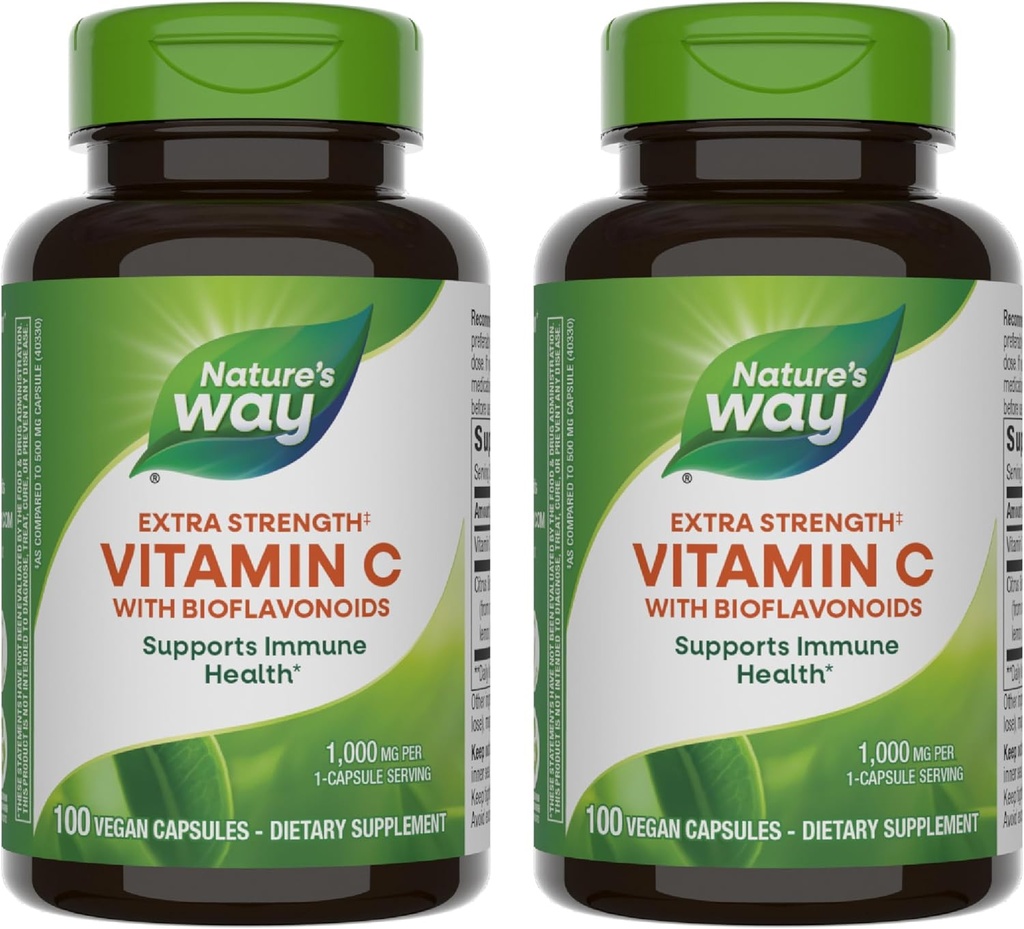 Camino de la Naturaleza Vitamina C con Bioflavonoides - Extra Fuerza - 1 g Vitamina C como Ácido Ascorbico - Citrus Bioflavonoides - Para el soporte de inmuno* - Gluten Gratis &amp; Dairy Gratis - 100 cápsulas (2 Pack)