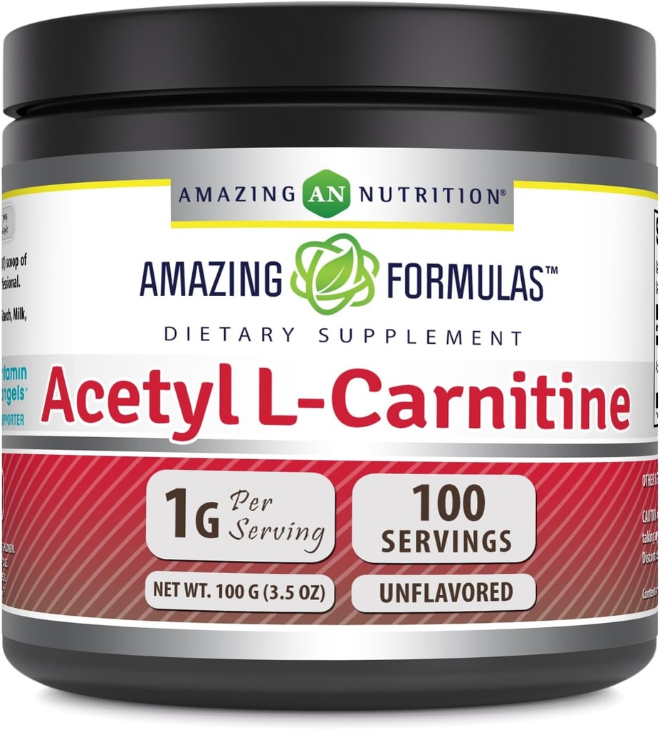Fórmulas asombrosas Acetyl L-Carnitine 100 Grams (3.5 Oz) Suplemento de Polvo Silencio 100 Servings ← Non-GMO TEN Gluten Free TEN Made in USA
