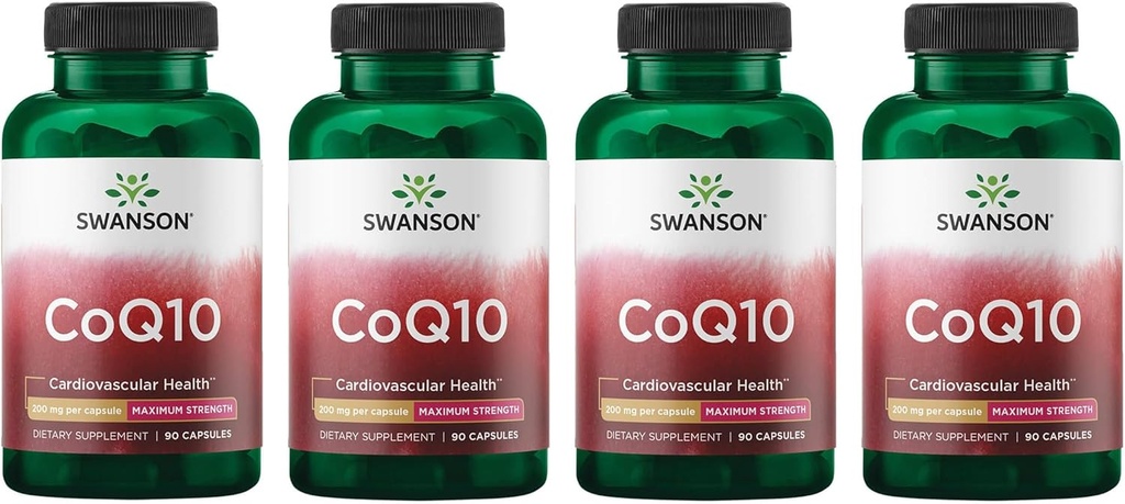 Swanson CoQ10 Cardiovascular Brain Energy and Heart Health Antioxidant Support Suplemento 200 mg 90 cápsulas (4 Pack)