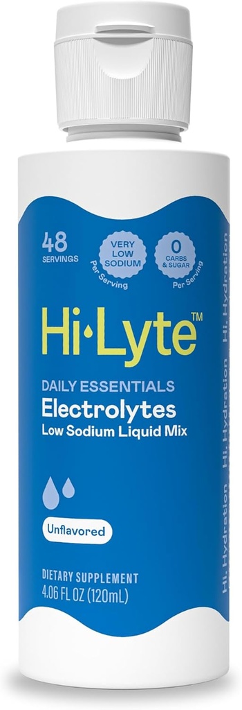 Hi-Lyte Daily Essentials Low Sodium Electrolytes Liquid Mix Desflavored, 48 Servings