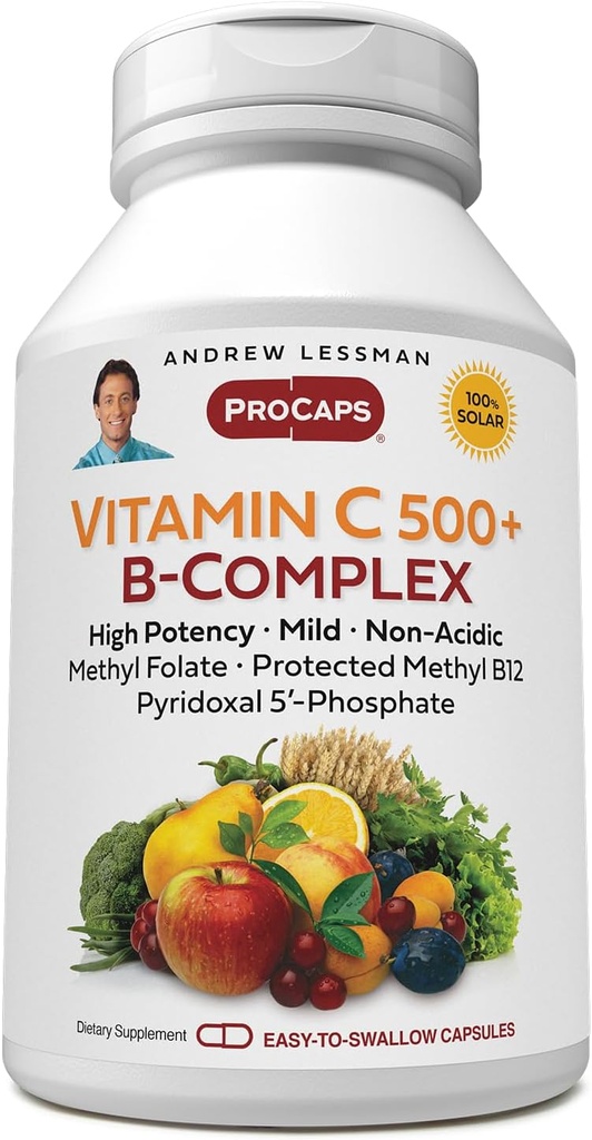 ANDREW LESSMAN Vitamin C 500 Plus B-Complex 180 Capsules - Non-Acidic Vitamin C Plus Citrus Bioflavonoids for Immune System and Anti-Oxidant Support. Easy-to-Swallow Capsules. No Additives