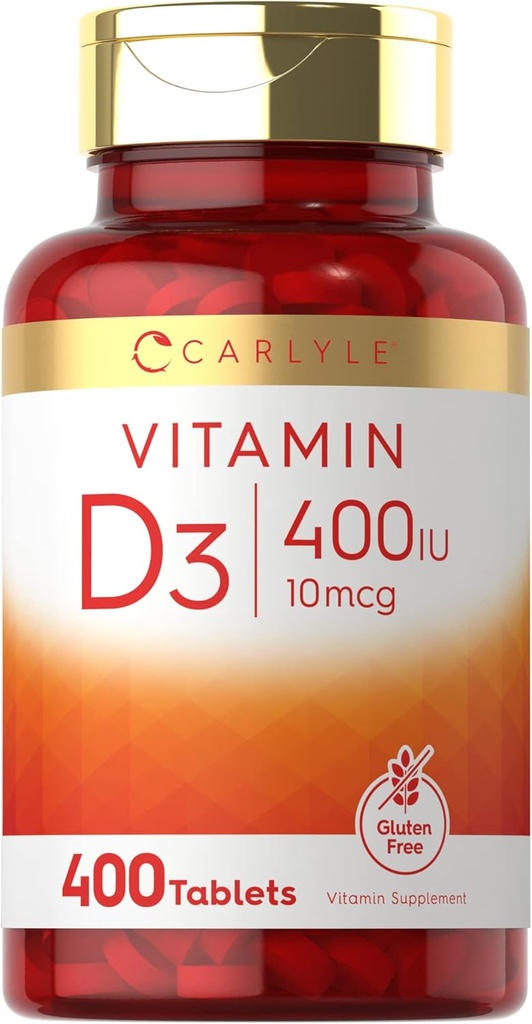 Carlyle Vitamin D3 400iu (10mcg) Silencio 400 Tablets ← Valor Tamaño Silencio Vegetariano, No-GMO y Fórmula Libre Gluten