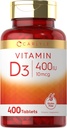 Carlyle Vitamin D3 400iu (10mcg) Silencio 400 Tablets ← Valor Tamaño Silencio Vegetariano, No-GMO y Fórmula Libre Gluten