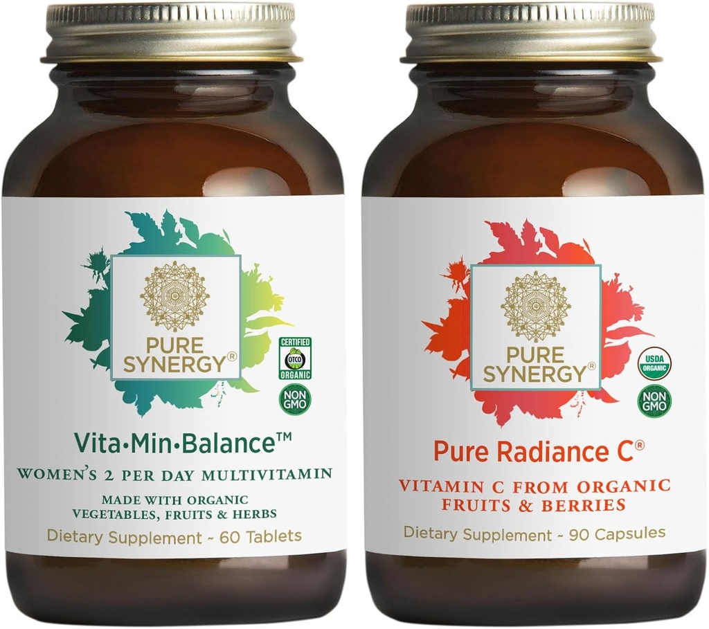 PURE SYNERGY Mujeres Multivitamínicas, Estrés y Esenciales Energéticos Agrupar  Alimento completo con Adaptógenos  durable Vitamina Natural C Immune and Skin Supplement ⋅ Vegan, Non-GMO, and Organic Ingredients