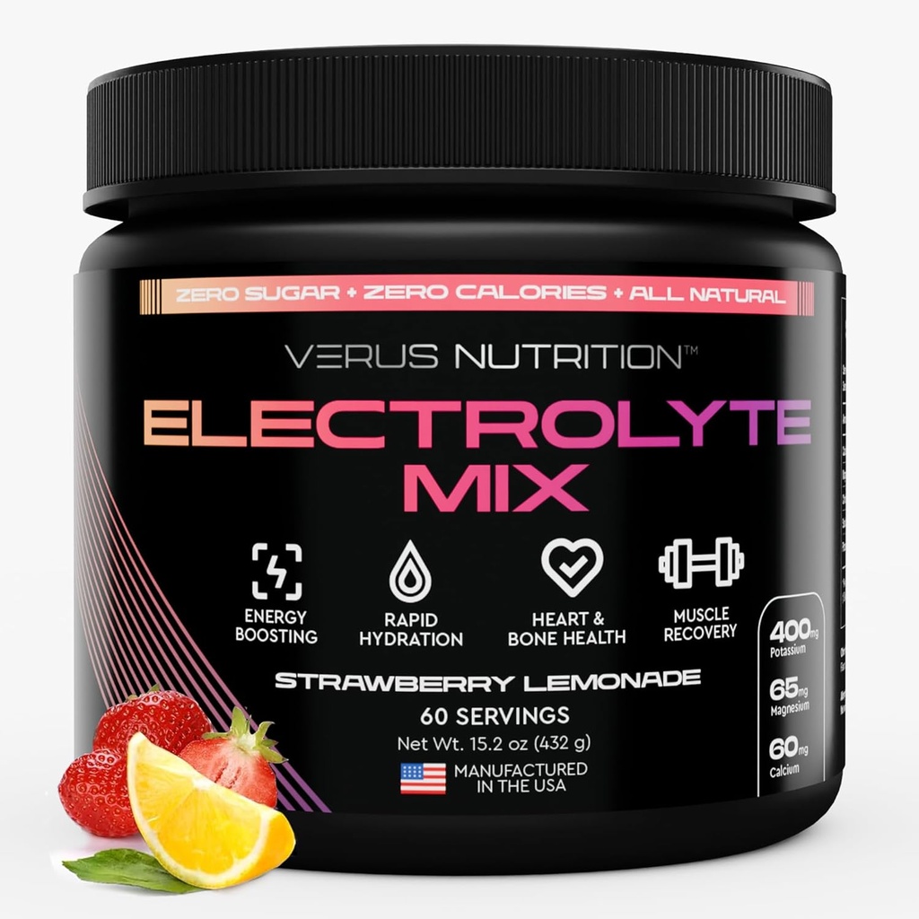 Electrolytes Powder No Sugar- Cero Calorie Hydration Powder ← Sugar Electrolytes gratis para el ayuno, Keto & Vegan ¦ Ingredientes naturales Electrolyte Mix, 60 Servings