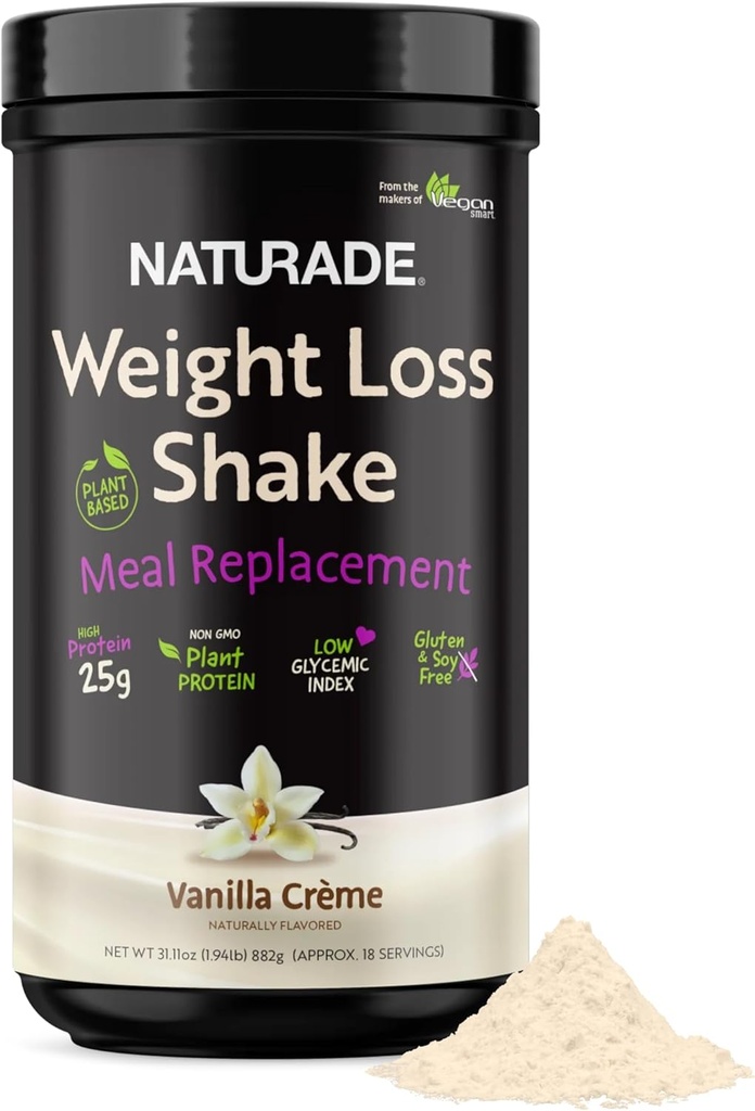 Naturade Weight Loss Shake Meal Replacement, 18 Servings - 25g Proteína de base vegetal, CLA, fibra &amp; 18 Vitaminas y Minerales Diseñados para Curb Cravings and Boost Daily Nutrition - Vanilla Creme