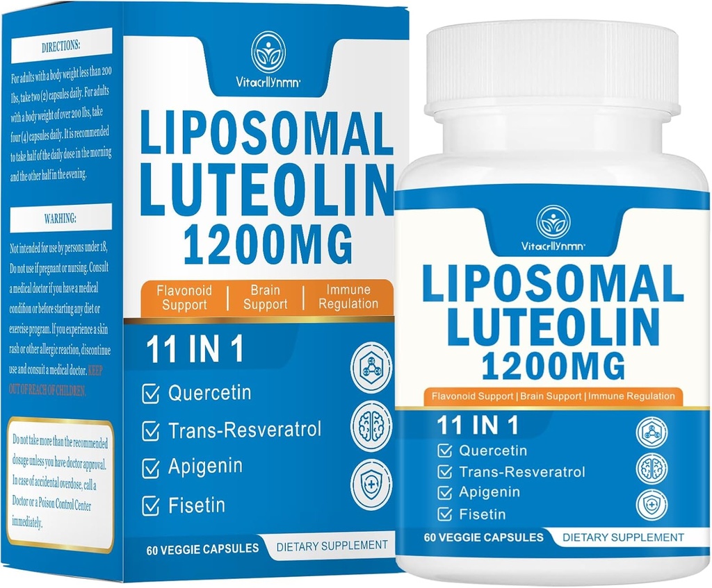 1200MG Liposomal Luteolina Suplemento - Absorción Máxima, Boosto Antioxidante para el cerebro 60 cápsulas