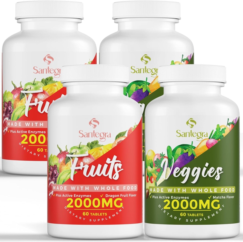 2000 MG Fruits and Vegetables Supplements, Natural Balance Más de 35+ Frutas y verduras, 100% Whole Food Superfoods Fruit and Veggies Supplement, Energy Balance, Sugar-Free, Vegan, 240 Tablets