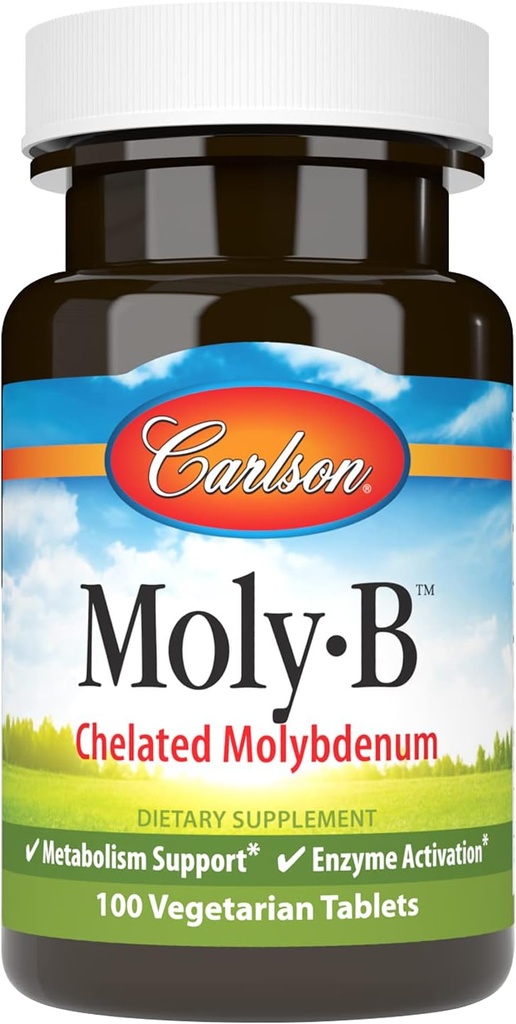 Carlson - Moly-B, Chelated Molybdenum, Metabolism Support, Activation Enzyme, 100 Tablets Vegetarian