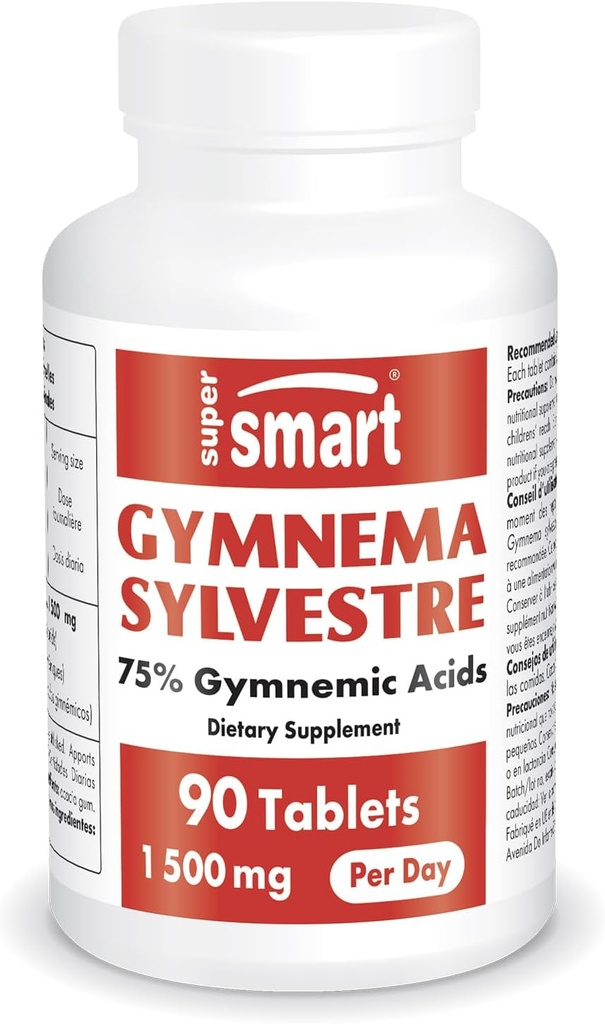 Supersmart - Gymnema Sylvestre 1500 mg por día (High Strength) - 75% Gymnemic Acids Supplement TEN Non-GMO & Gluten Free - 90 Tablets