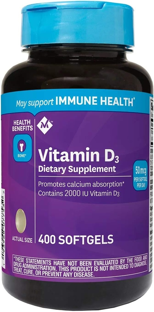 Marcar vitamina D3 50 mcg (2000 UI) Suplemento dietético (400ct) (Pack of 2)
