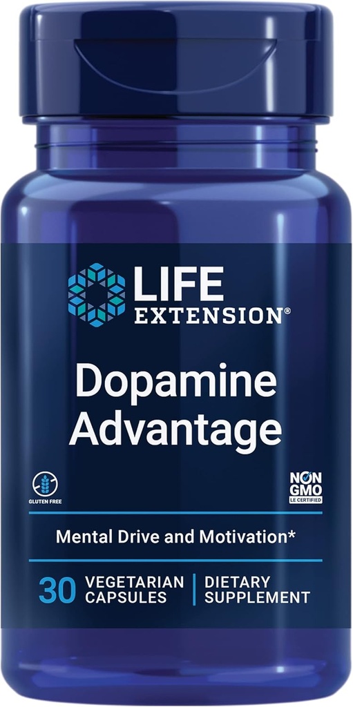 Life Extension Dopamine Advantage, Cognitive Health, Mental Sharpness, Motivation, Vitamin B12, Phellodendron bark Powder, Gluten Free, Non-GMO, Vegetarian, 30 cápsulas