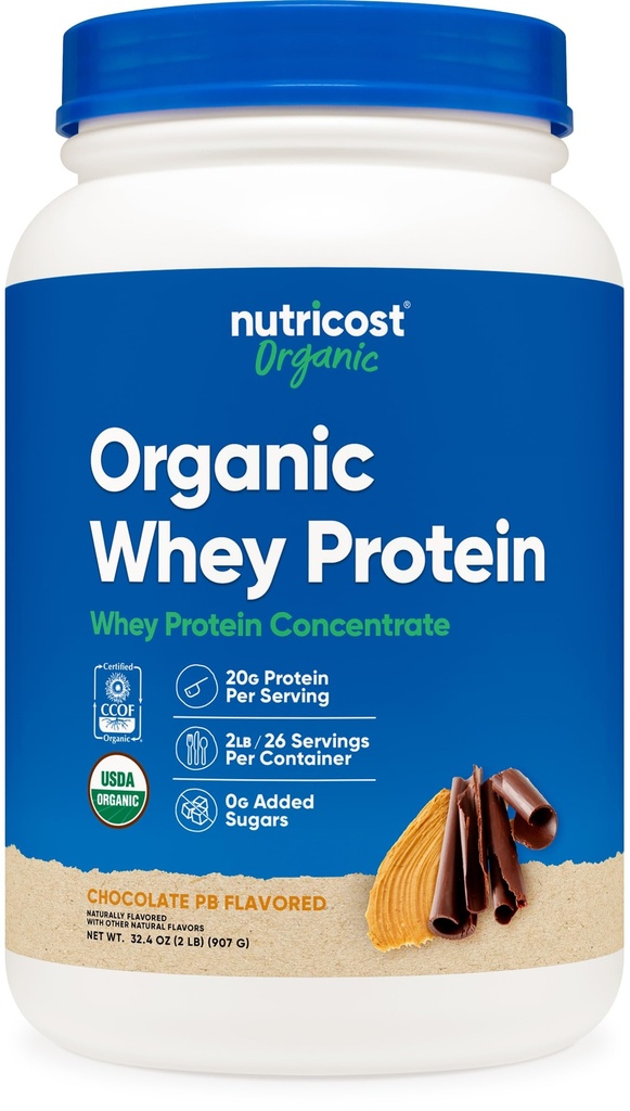 Nutricost Organic Whey Protein Concentrate, Chocolate Peanut Butter Flavored, (2LBS) - Gluten-Free, Non-GMO