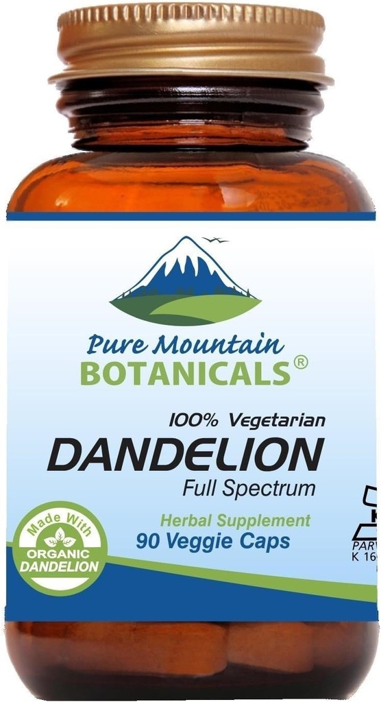 Pure Mountain Botanicals Dandelion Root Capsules - Kosher Vegan con 450 mg Orgánica Dandelion Root Suplemento