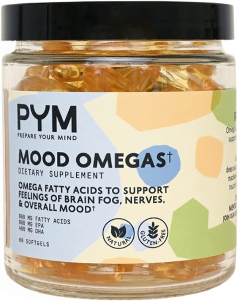 Omega-3 Suplemento por PYM para el soporte emocional y moderado (60 Conde) Ø Omega-3 ácidos grasos, DHA, EPA &amp; Vitamina E TEN No-GMO, Gluten-Free, No Añadido Sugar