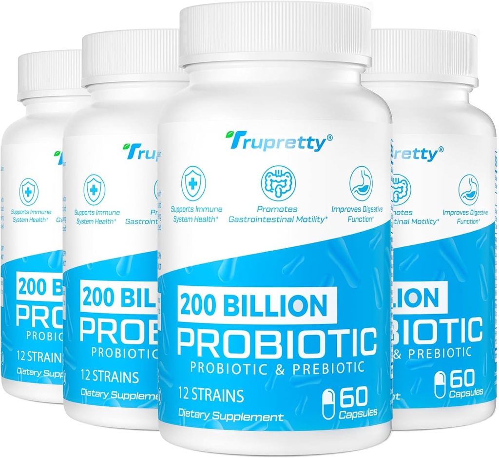 200 Billion Cfus 12 Strains Probiótico, con 3 Prebióticos Orgánicos, Probióticos para Mujeres Hombres, Suplemento diario para Immune, Gut, Salud Digestiva, Establo Stable, No GMO, 240 Caps (240-Days Supply)