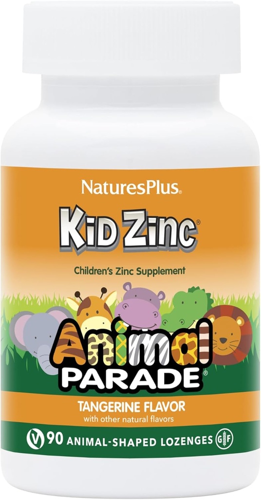 NaturesPlus Animal Parade KidZinc, Tangerine Flavor - 90 Animal-Shaped Lozenges - Organically Chelated Zinc - Vegan, Gluten Gratis - 90 Servings