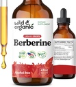 Wild &amp; Organic Berberine Drops 500mg - Liquid Berberine Supplement HCL for General Support - Pure Extract Tincture - Vegan, Alcohol &amp; Sugar-Free - 4 fl oz