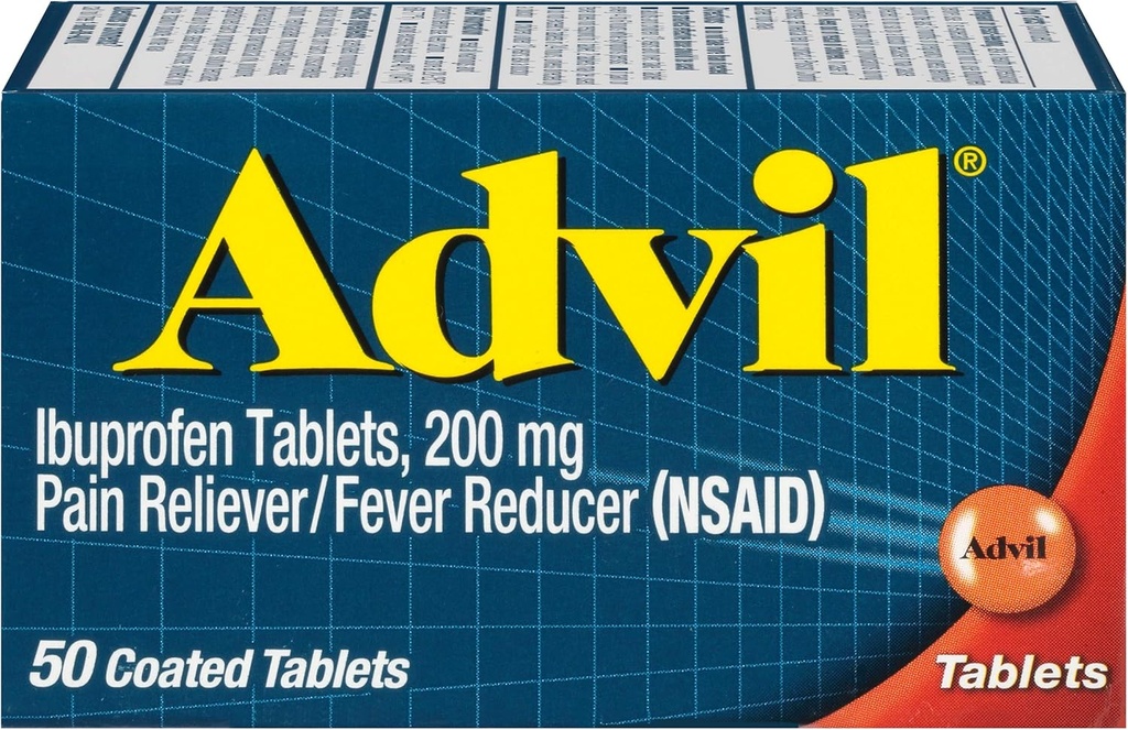 Advil Pain Reliever and Fever Reducer, Ibuprofen 200mg for Pain Relief - 50 Coated Tablets