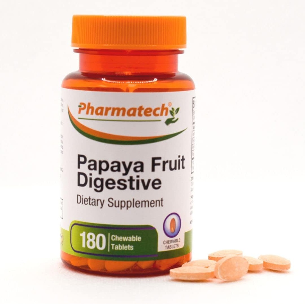 Papaya Fruta Digestiva, Mejorar la Digestión, Sabor Tasty, Suplemento Enzyme, para Bloating y Estreñimiento, Alivio de Gas, 180 Tablas Chewable