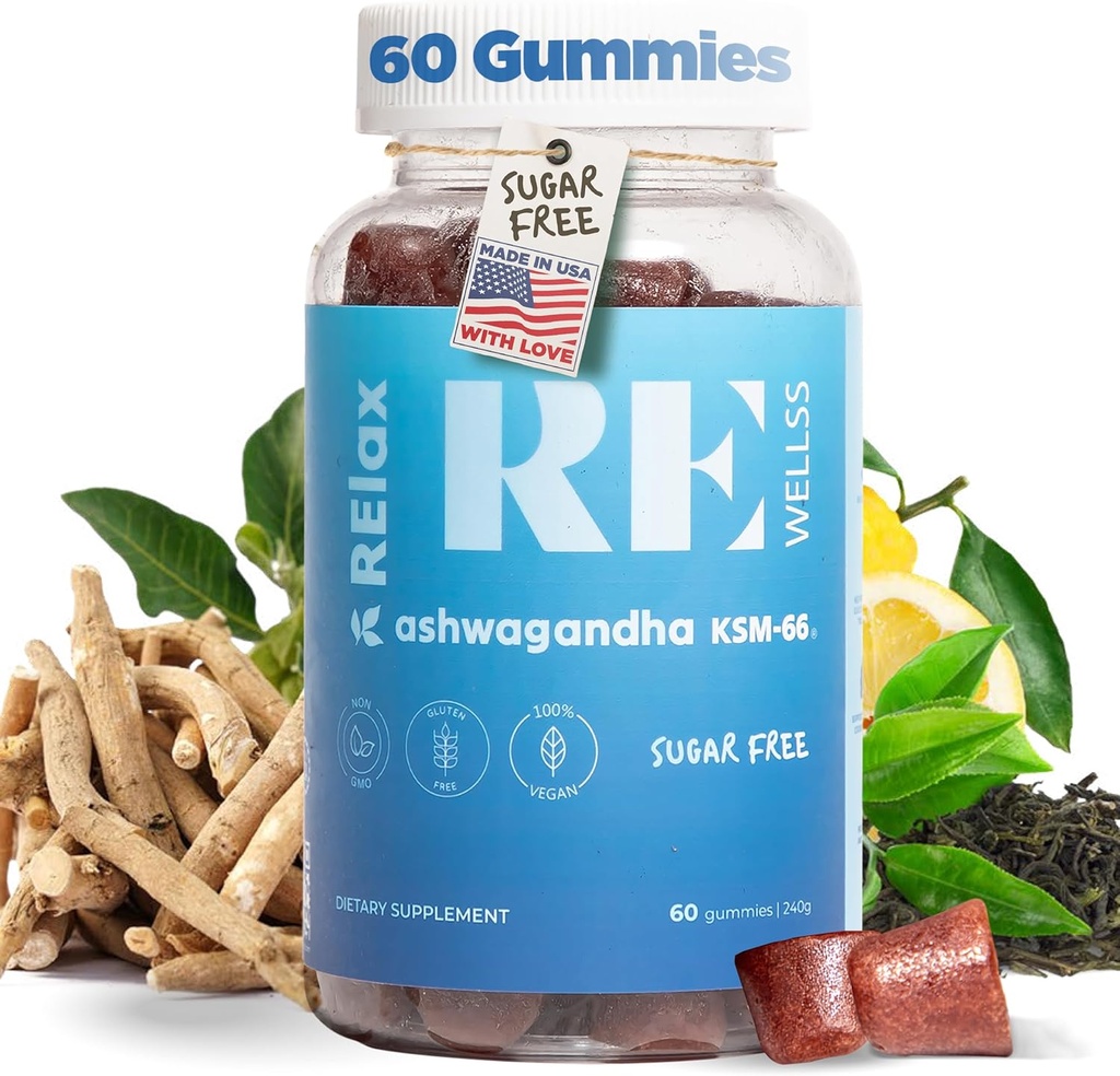 Ashwagandha & Vitamina D Gummies ← Suplementos dietéticos ← KSM 66 Ashwagandha for Calmness Support 300mg  L-Theanine Lemon Balm ← Natural Herbal Non-GMO Sugar Free Gluten Gelatin Free ← 1 Pack