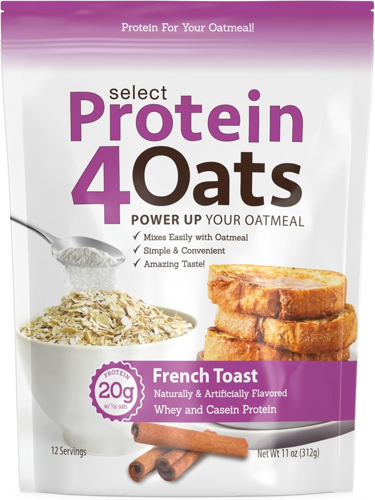 PEScience Protein4Oats, Powder to Make Amazing Tasting Protein Oatmeal, with Whey and Casein, French Toast, 12 Servings