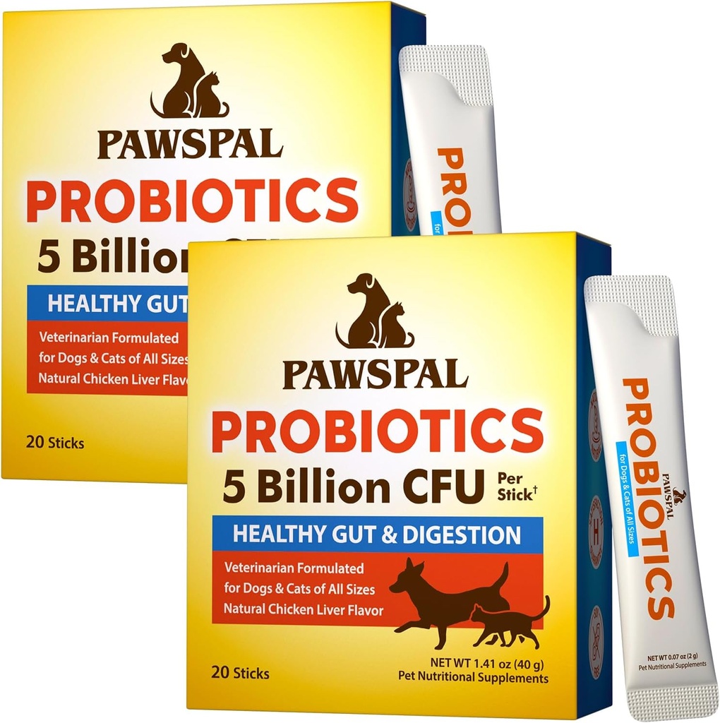 Probióticos para perros y gatos, 5 millones de francos CFU, Fórmula Veterinaria, Salud Digestiva &amp; Inmunitaria, Saldo de Gut Flora, todo Probiótico Natural Polvo, Sabor de pollo, 40 palos