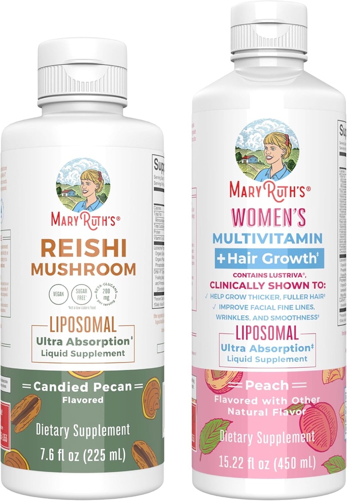 MaryRuth Organics Reishi Liposomal (Candied Pecan) & Multivitamin + Crecimiento del cabello (Peach) ← Proyecto Label Limpio Verified® TEN Vitaminas para la Inmunidad, Belleza &amp; Bienestar general TEN Vegan, Gluten-Free